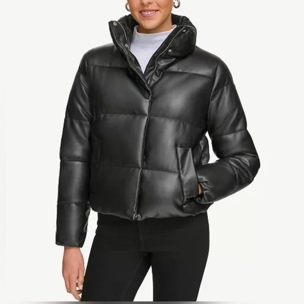 SOLD‼️NWT Calvin Klein Faux Leather Puffer Coat - Picture 3 of 12